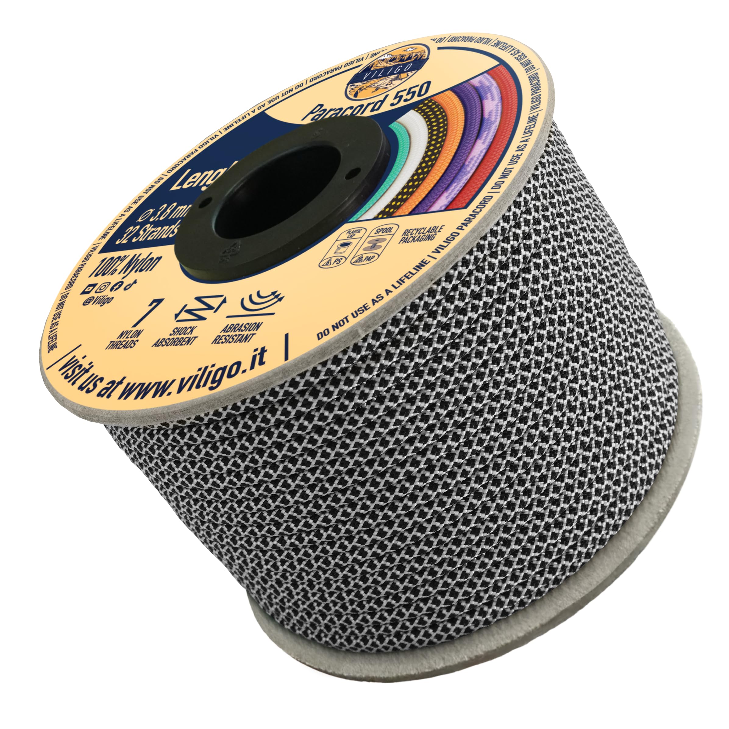 VILIGO Paracord 550 Nylon Rope Ideal for Making a Bracelet, Leash or Collar, Camping Rope for Tents and Hiking (15 m, Black Pearl)