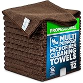 MW Pro Microfiber Cleaning Cloth | Brown | 12 Pack | 16” x 16” | Coffee, Barista, Espresso Towels - Clean, Dust, Polish, Scrub, Absorbent