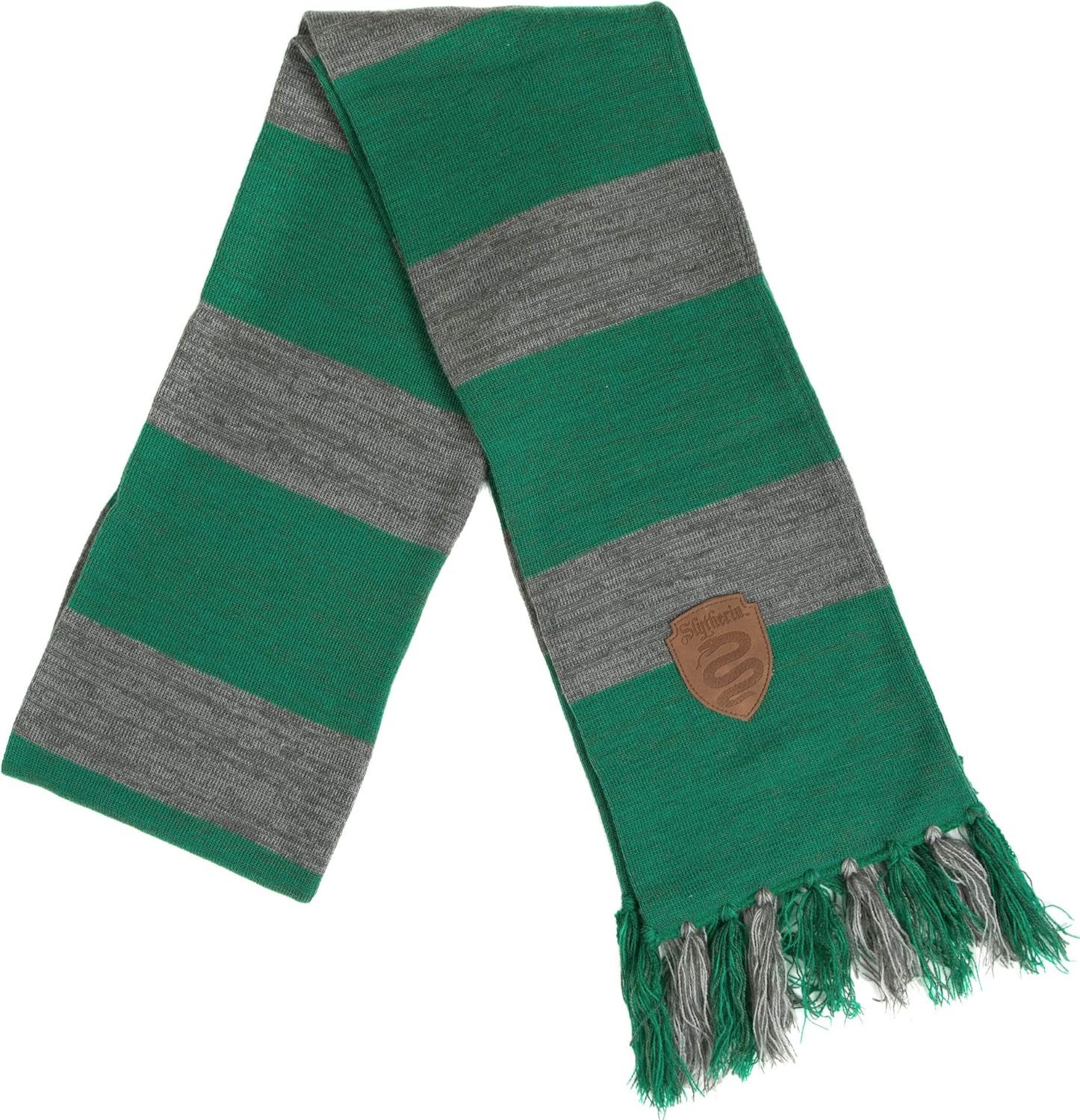 Harry Potter Slytherin Premium Knit Scarf with Patch Emblem: Clothing