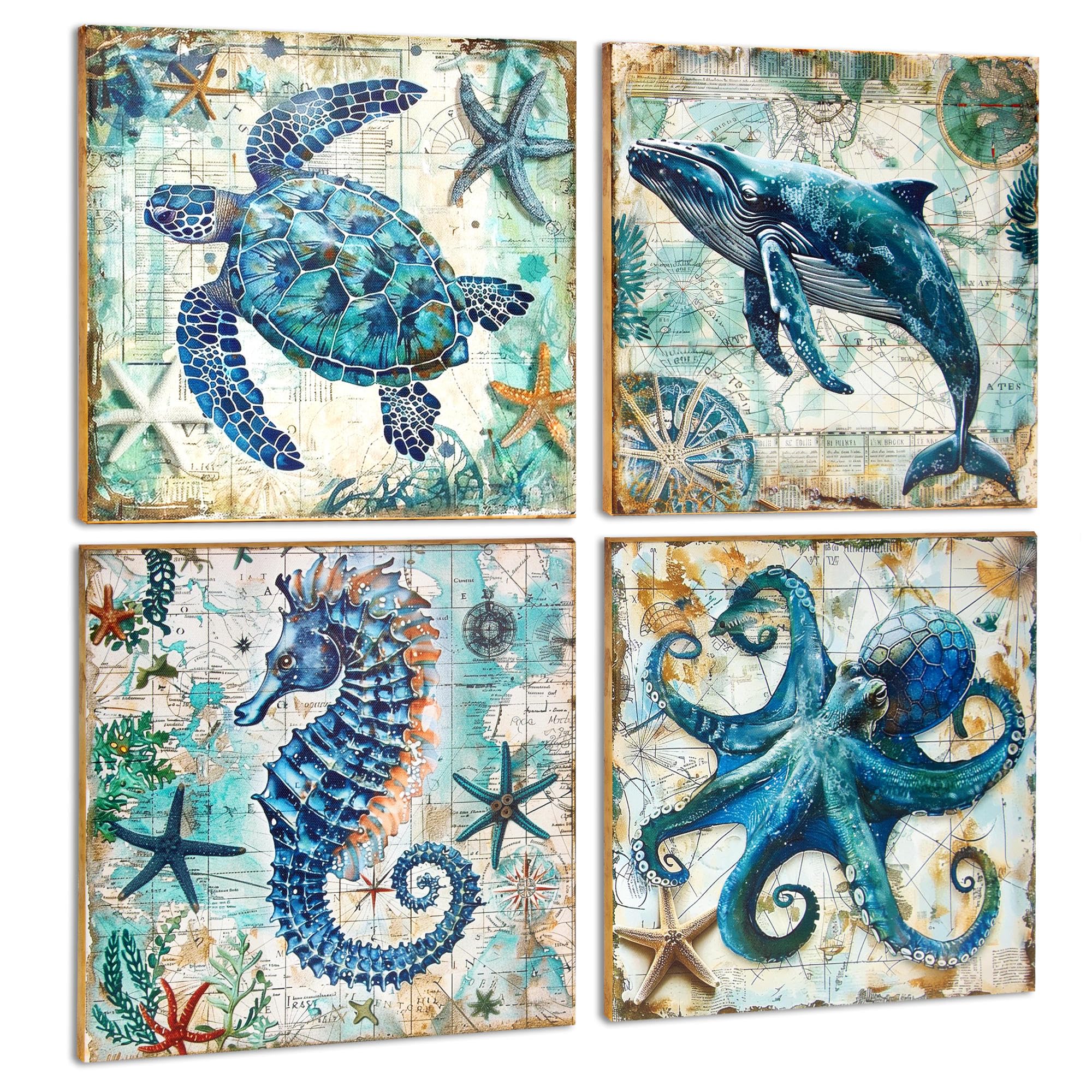 Deveosa Bathroom Wall Pictures Decor - Ocean Themed Sea Turtle Octopus