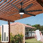 56'' Wet-Rated Outdoor Ceiling Fan with Lights for Patios, High CFM, Black | All Weather Waterproof, Remote, 7 UV Coating Blades, Quiet Energy-Saving DC Motor, Dimmable 3CCT, for Indoor Exterior Gazebo
