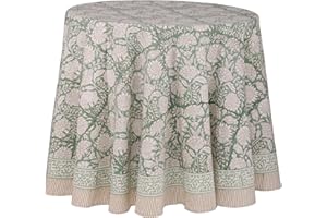 ATOSII Jade 100% Cotton Boho Round Tablecloth, Block Print Floral Table Cloth Linen for Dining, Parties, Weddings, Outdoors I Table Decor 72" Inches Diameter I