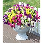 Artificial Flowers Fake Plants for Outdoors Decoration, 12 Bundles Silk Morning Glory with Eucalyptus Realistic UV Resistant Faux Flowers for Outside Planter Porch Yard Patio Garden Home Indoor, Mix