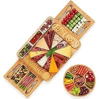 Stedware Charcuterie Cheese Board & Knife Set, Extra Large Bamboo Platter - Wooden Tray, Bowls & Plate for Serving…