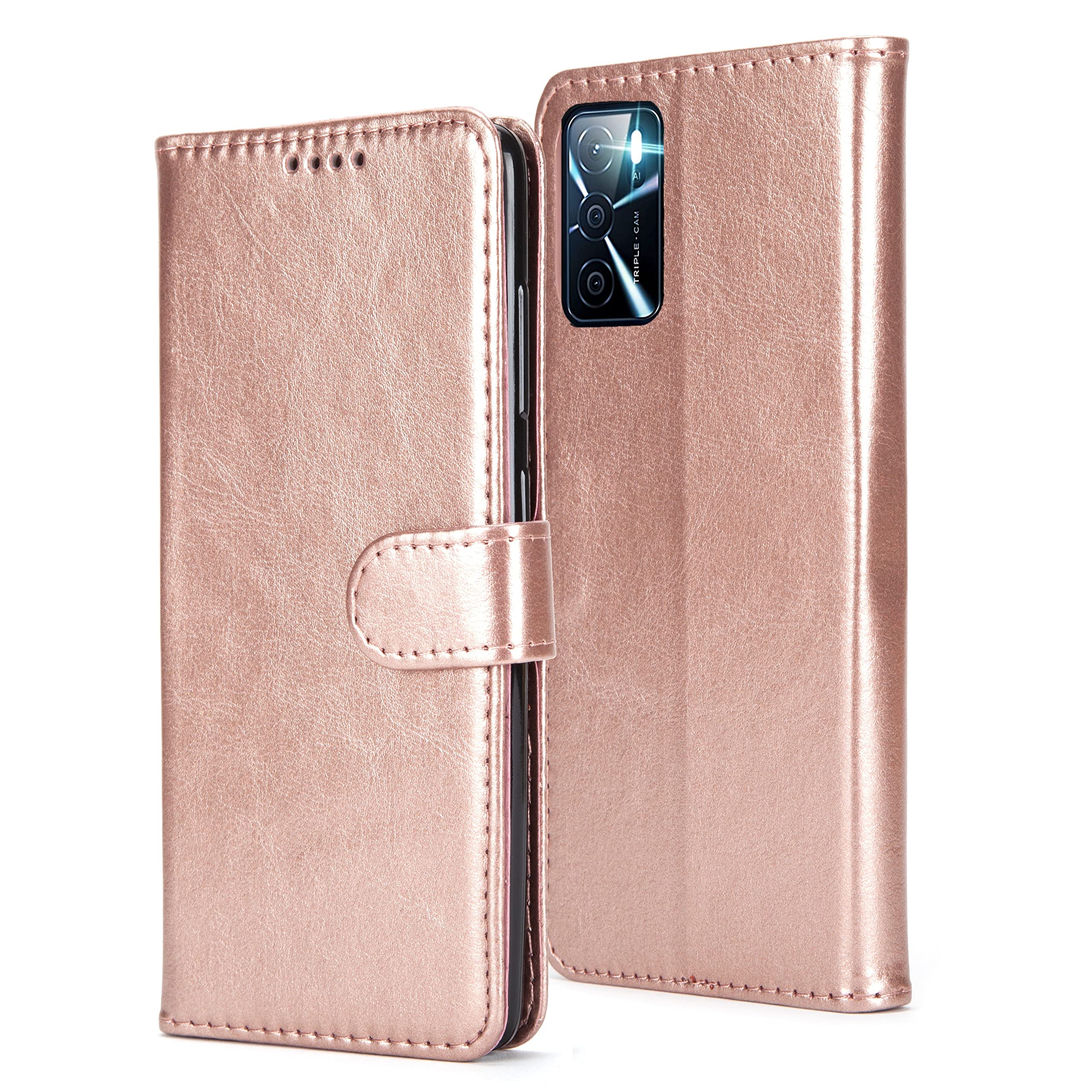 AMAZE!UK Phone Case For Oppo A54s, Oppo A16s Flip Book Phone Case with Kickstand,Full Protection Case with Magnetic Closure fit for Oppo A54s, Oppo A16s (Rose Gold)