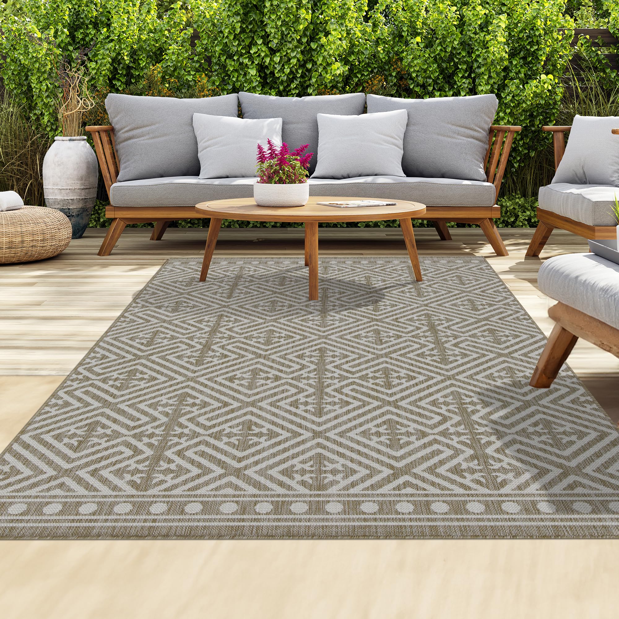 homeart Outdoor Rugs | Easy-Cleaning Indoor & Outdoor Area Rugs for Porch, Deck, Balcony, Garden, Picnic, Kitchen, Hallway | UV & Weather-Resistant Large Patio Rug Mats | Beige Cream, 80 x 150 cm