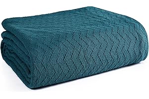 ELVANA HOME BELIZZI HOME 100% Cotton Bed Blanket, Breathable Thermal Blanket Full - Queen Size, Soft Chevron 90''x90'', Perfect for Layering Any All Season, Teal