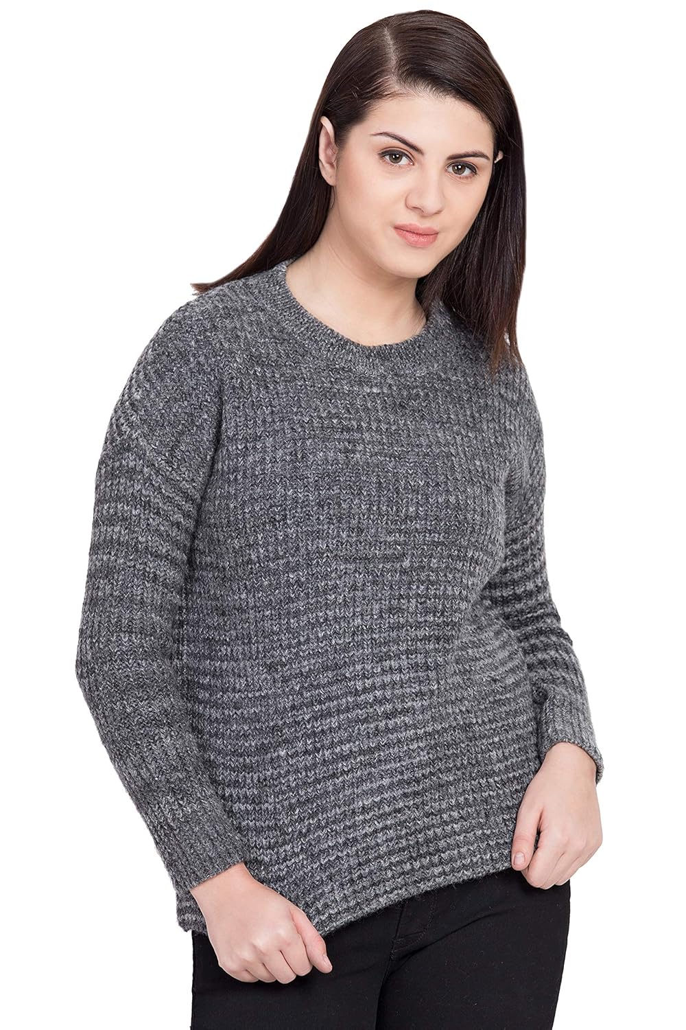 boxymoxy grey full sleeves woolen top mix knit sweater pullover for girls & women