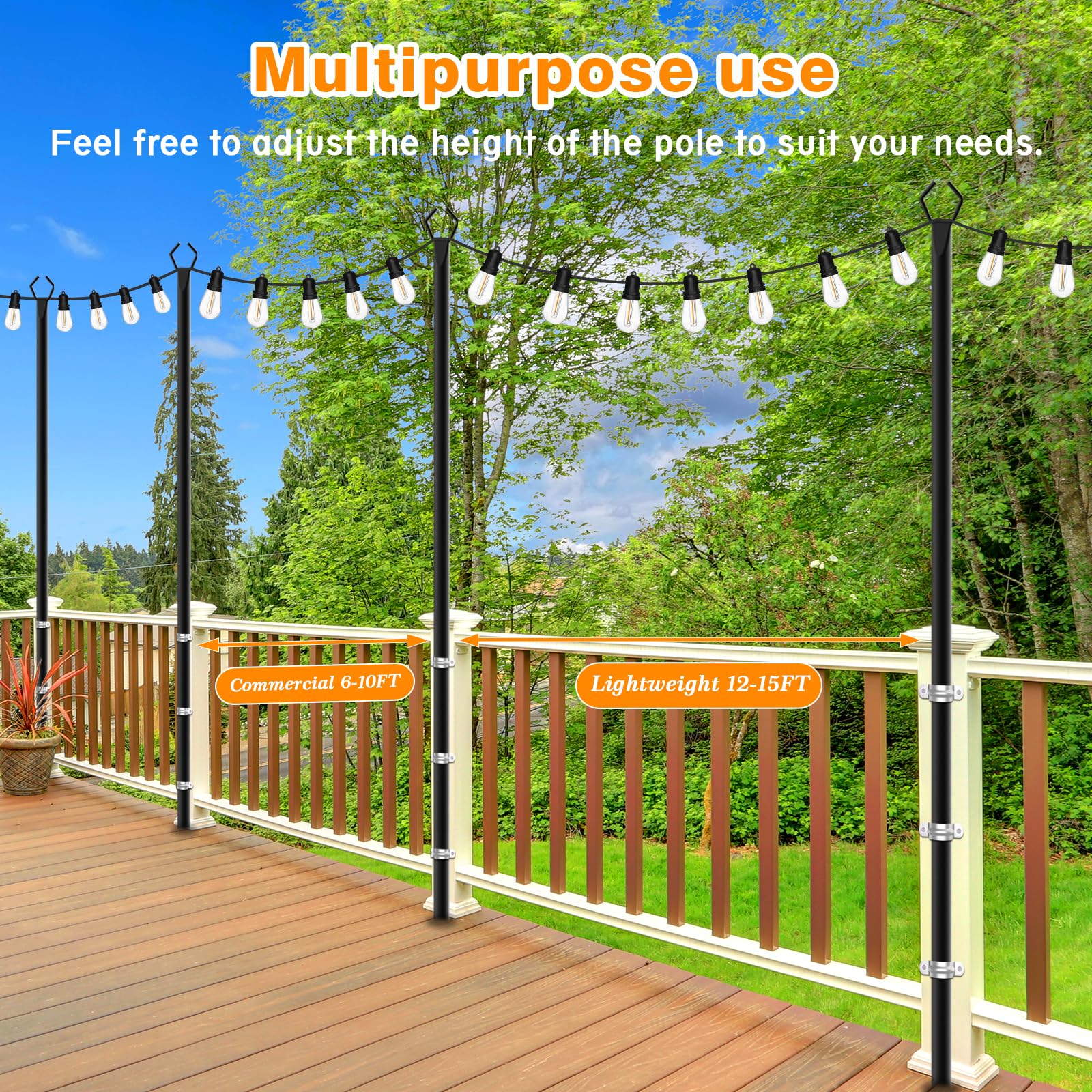 4 Pack String Light Poles,10 Ft Metal Poles with Fork for Outdoor String Lights,Outdoor Light Poles with Fork,Poles/Post/Stand for Outside,Patio,Deck,Backyard,Garden Wedding,Party