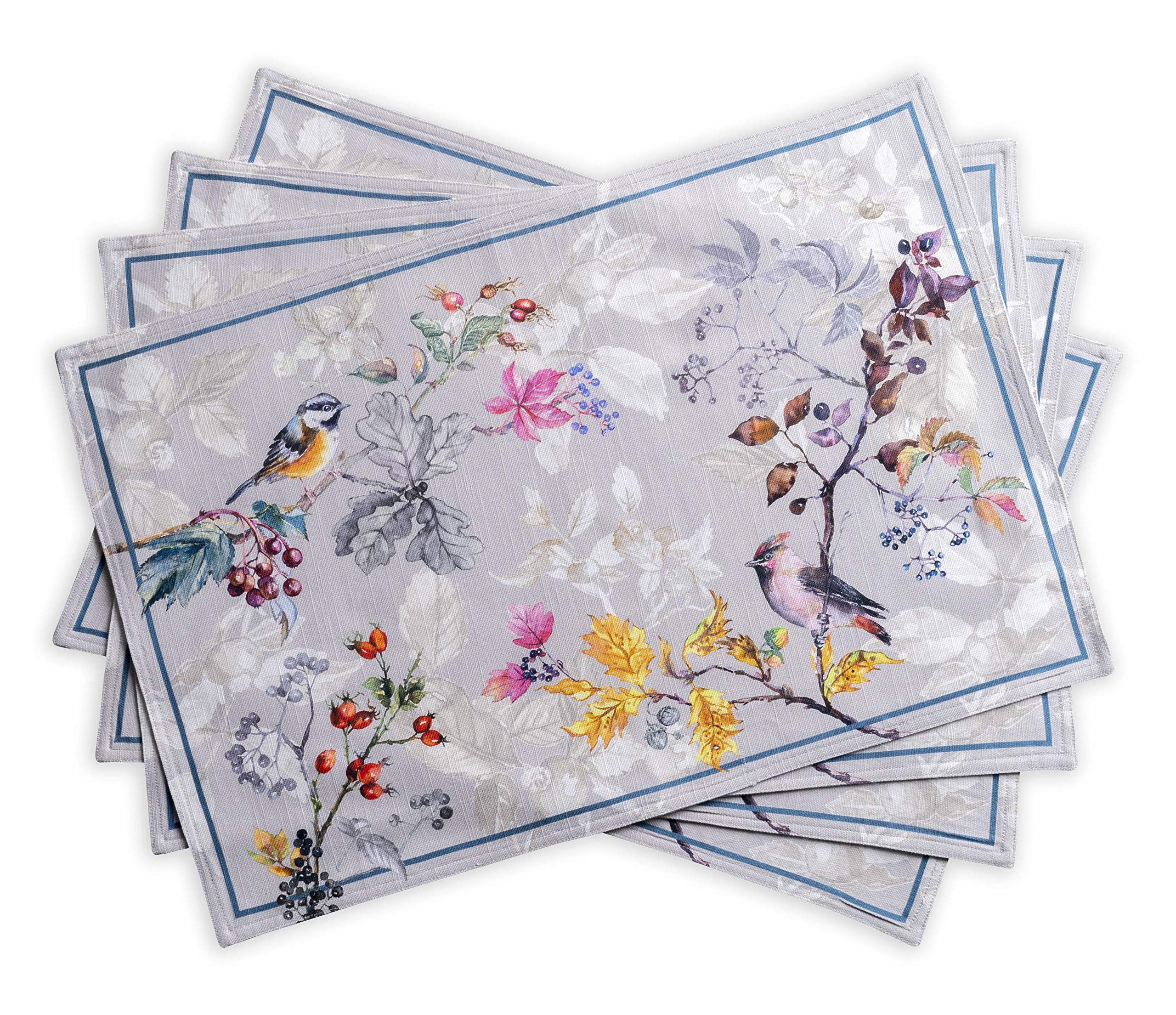 Maison d' Hermine Placemats Set of 4 100% Cotton Washable Cloth Place Mats, Reusable Table Mats for Thanksgiving Christmas Decorations Kitchen Dining Party Wedding (Equinoxe - Grey, 13" x 19") Image