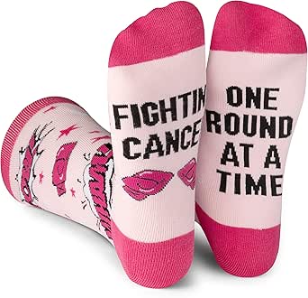Beat Cancer Socks - Funny Novelty Gift for Cancer Survivor or Chemo Patient - For Women and Men (Pink Boxing Gloves)