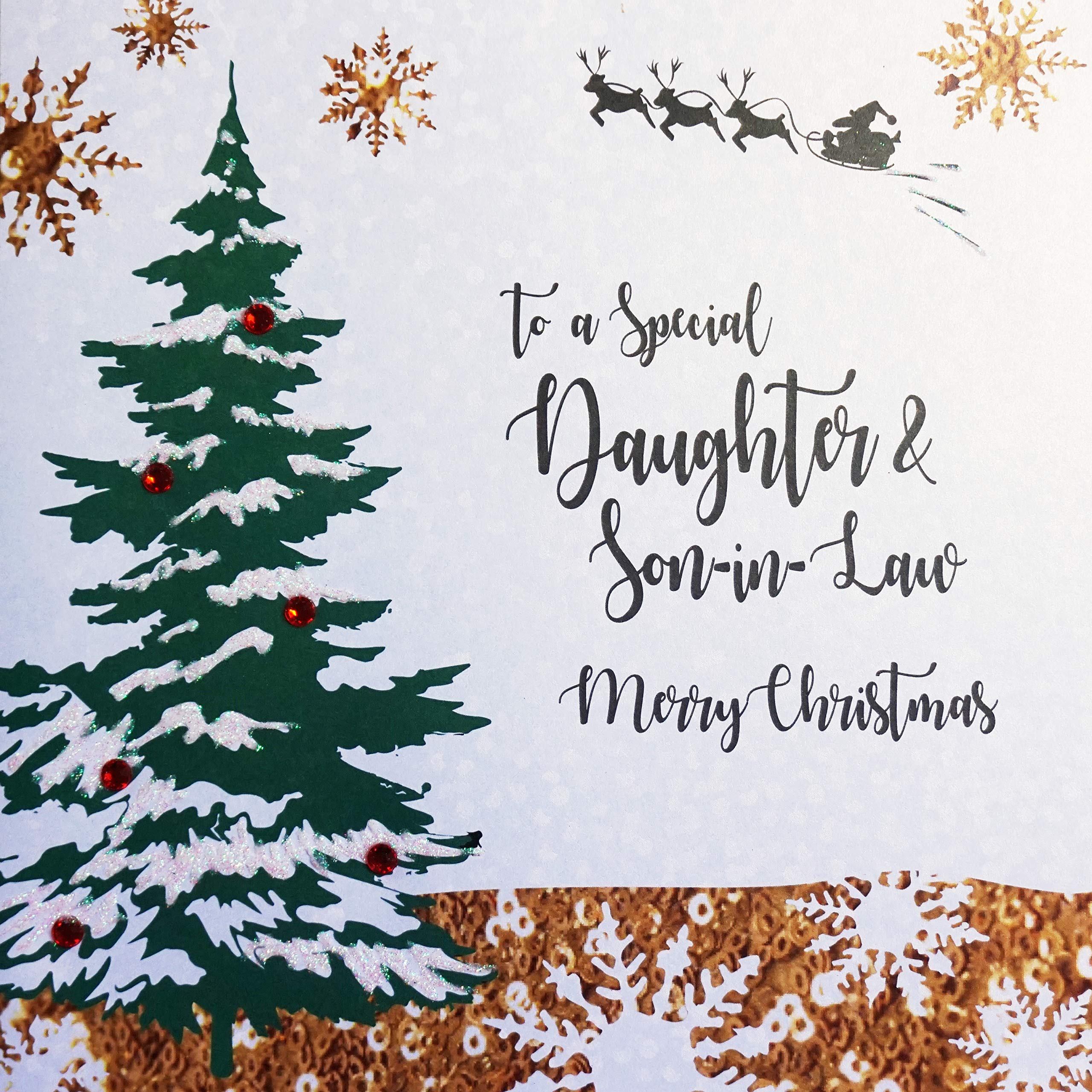 White Cotton Cards XF5-DS Large"to a Special Daughter and Son-in-Law Merry Christmas" Handmade Christmas Card,black|beige|grey|brown