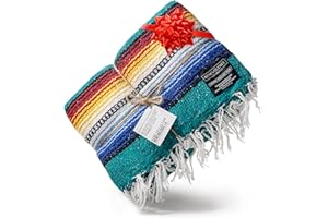 Benevolence LA Mexican Blanket, Authentic Handwoven Yoga Blanket & Outdoor Blanket, Made by Traditional Mexican Artisans, Saddle Blanket, Beach Blanket, Picnic Blanket, & Car Blanket 75 x 52 - Agua