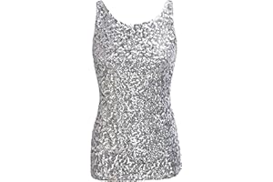 PrettyGuide Women Sparkly Sequin Tank Top Shimmer Glam Art Deco Rave Party Vest Tops