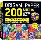 Origami Paper 200 sheets Alcohol Ink Patterns 6" (15 cm): Tuttle Origami Paper: Double-Sided Origami Sheets Printed with 12 Designs (Instructions for 5 Projects Included)