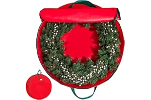 HOLDN’ STORAGE Premium Wreath Storage Bag - Durable 600D Material - Waterproof - Heavy-duty Christmas Storage Container for Xmas Wreath with Dual Zipper Closure, Tear-proof, 48"W x 8"D - Red