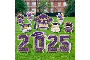 Vivantia Large 11 PCS Graduation Yard Signs, Class of 2025 Congrats Grad Outdoor Lawn Yard Sign with Stakes, Graduate Decorations Yard Decors for College High School Party, Purple and Gold