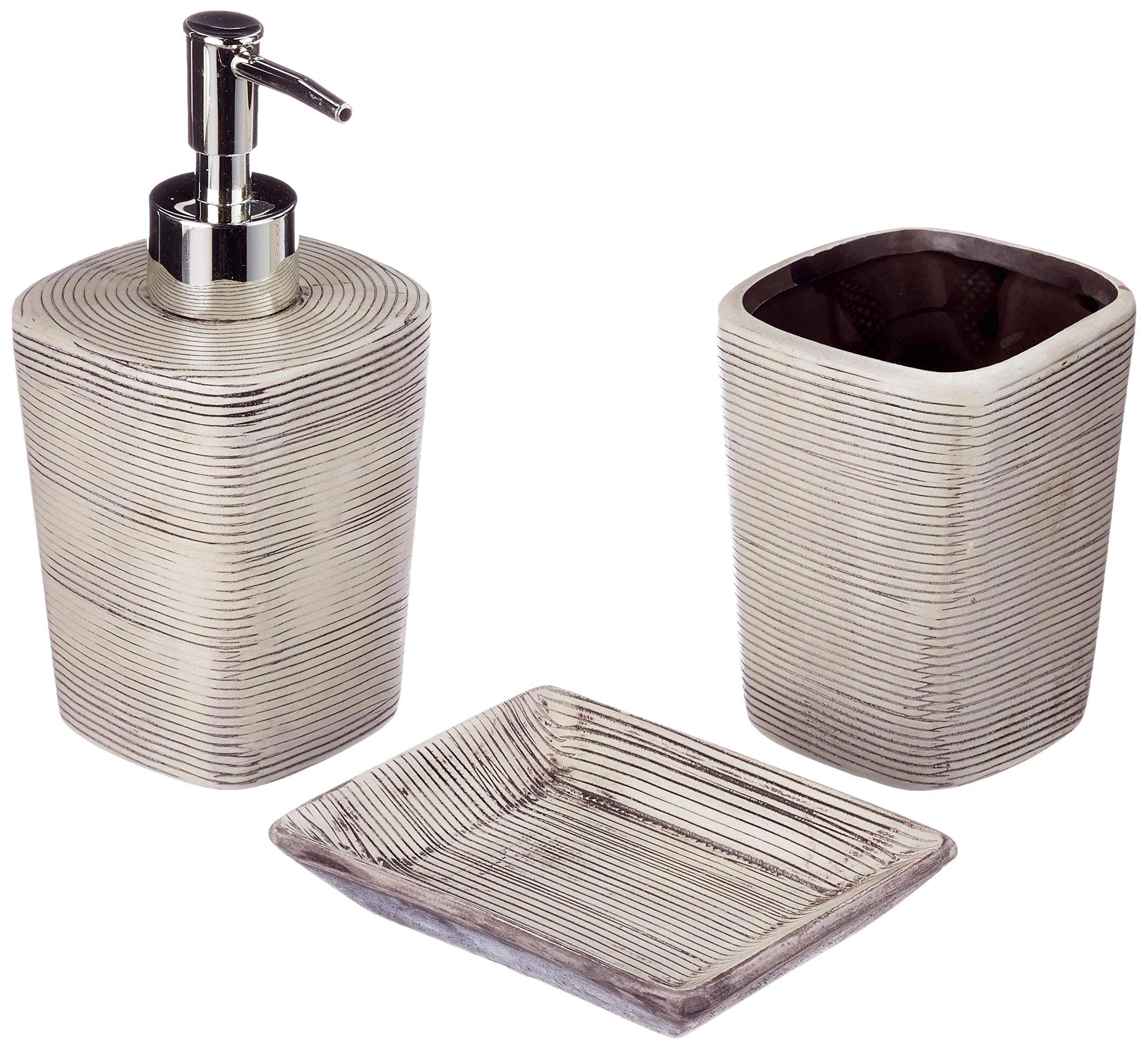 Quid 7056119 Set 3P Bath Stone Cotton QD, Stainless Steel