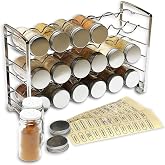 Deco Brothers Spice Rack Stand holder with 18 Bottles and 48 Labels, Chrome