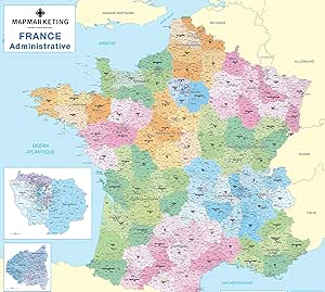 Show Me A Map Of France Amazon.com : French Administrative Map - Laminated Political Wall Map Of  France : Office Products
