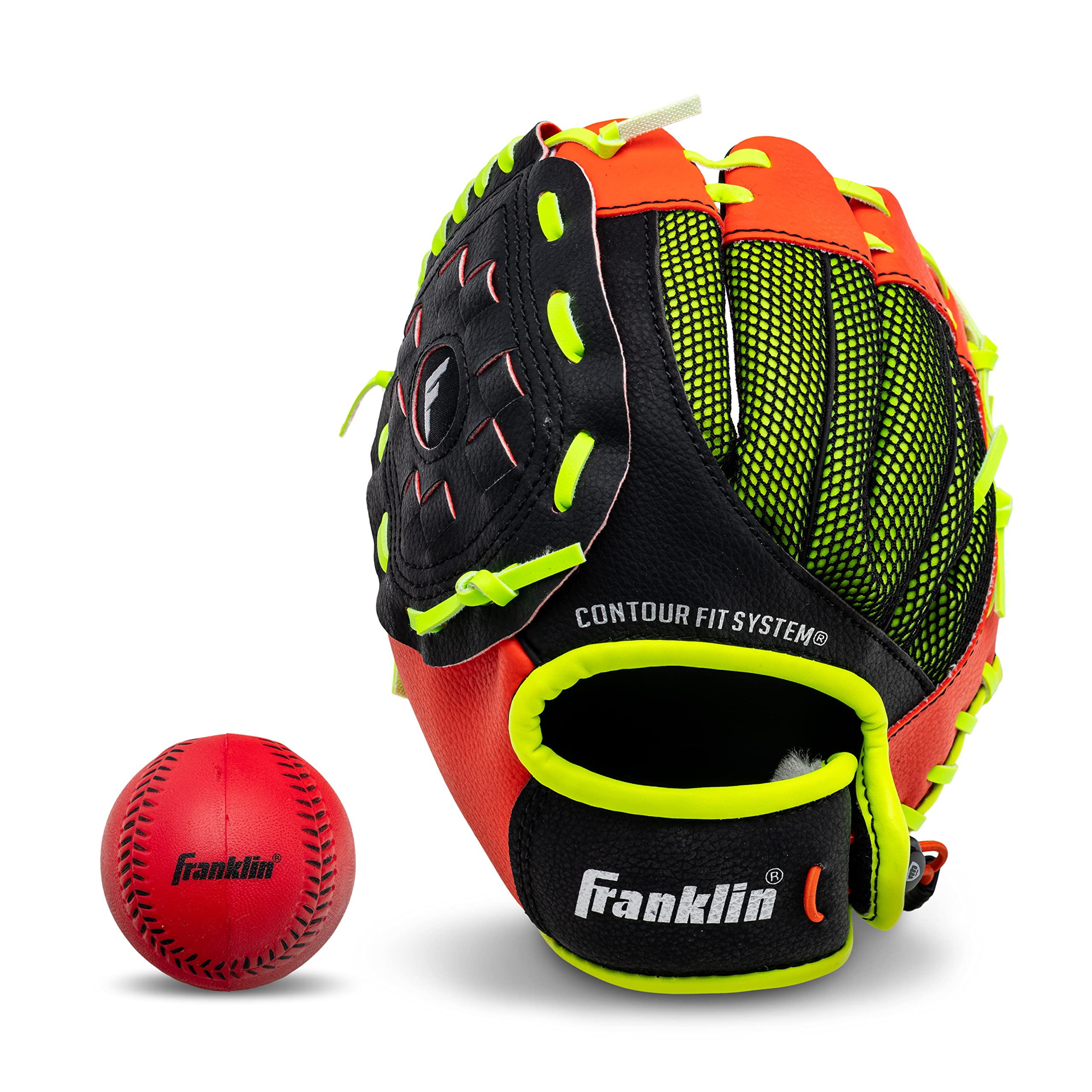 Franklin Sports Teeball Glove - Left and Right Handed Youth Fielding Glove - Neo-Grip - Synthetic Leather Baseball Mitt - 9.0 Inch Left Hand Throw - Ready To Play with Ball - Red