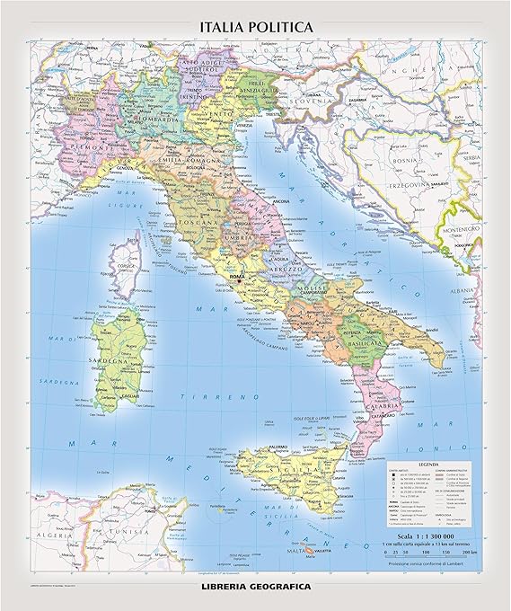 Political Italy Wall Map Italian 39.5" x 46.25" Matte