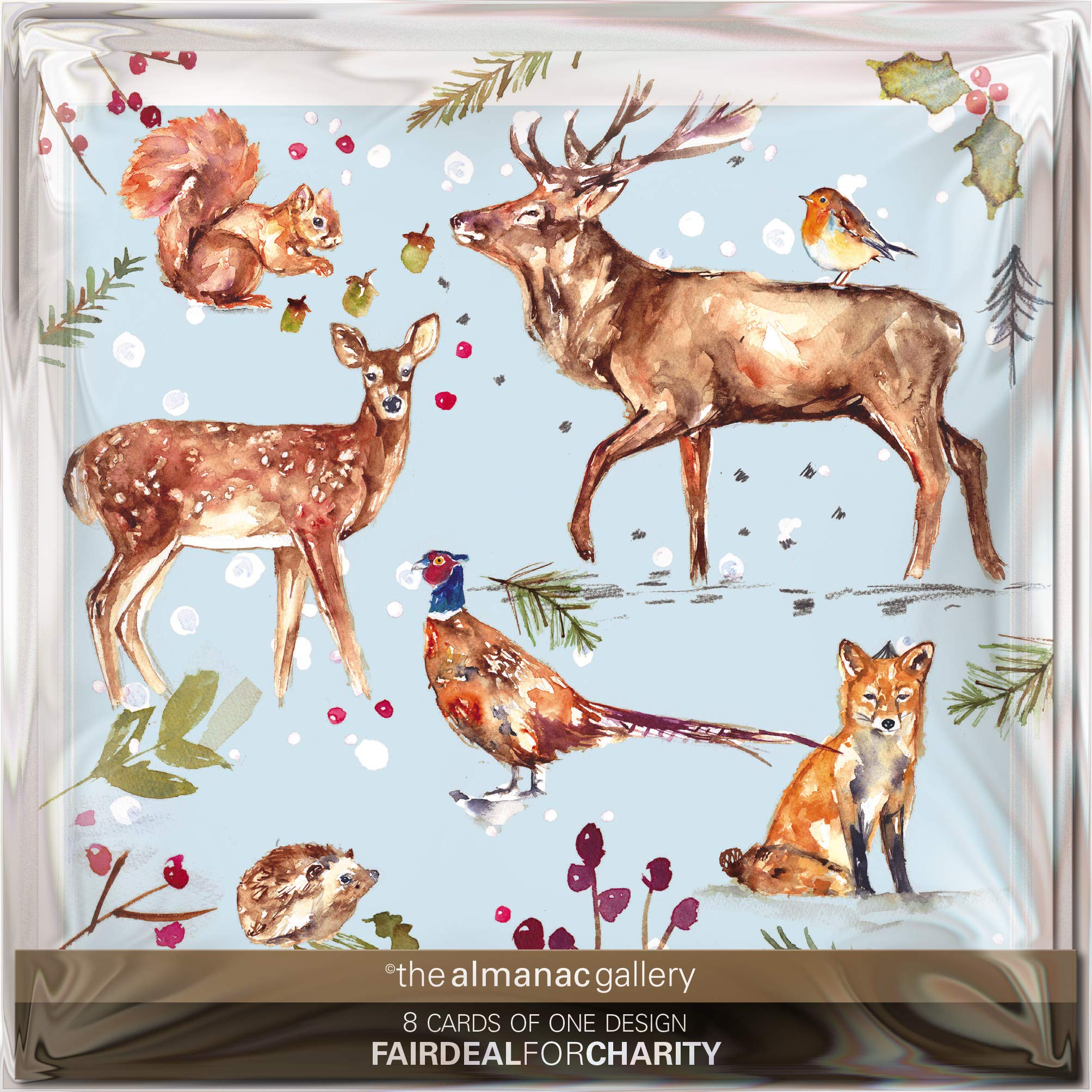 The Almanac Gallery Pack of 8 Charity Christmas Cards - Woodland Wildlife - 8 Cards of 1 Design - From
