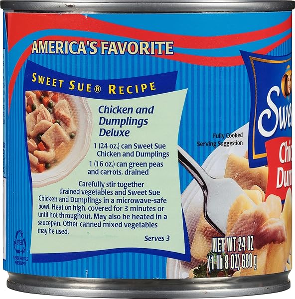 SWEET SUE CHICKEN & DUMPLINGS, 24 OZ CAN – HEAT AND SERVE SOUP MEAL – 14G PROTEIN PER SERVING – MADE FROM SCRATCH RECIPE