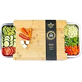 Bamboo Cutting Board by Ecozoi with 2 Slide Out Drawers. Keep Meal Prep Organized With Organic Bamboo Wooden Chopping Station. Non-Slip Butcher Block with Juice Groove for Easy Cleaning