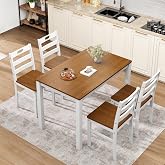 Sophia &amp; William Solid Wood Kitchen Table and Chairs Set for 4, Walnut | Solid Wood, Farmhouse Charm, Handle Chairs, Space Saving, Easy Assembly, Small Dining Table Set for Kitchen