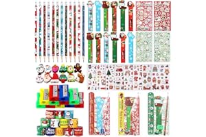84 PCS Christmas Classroom Stationery Gifts for Kids Christmas School Party Favors Goodie Bags Pencils Rulers Erasers Sticker