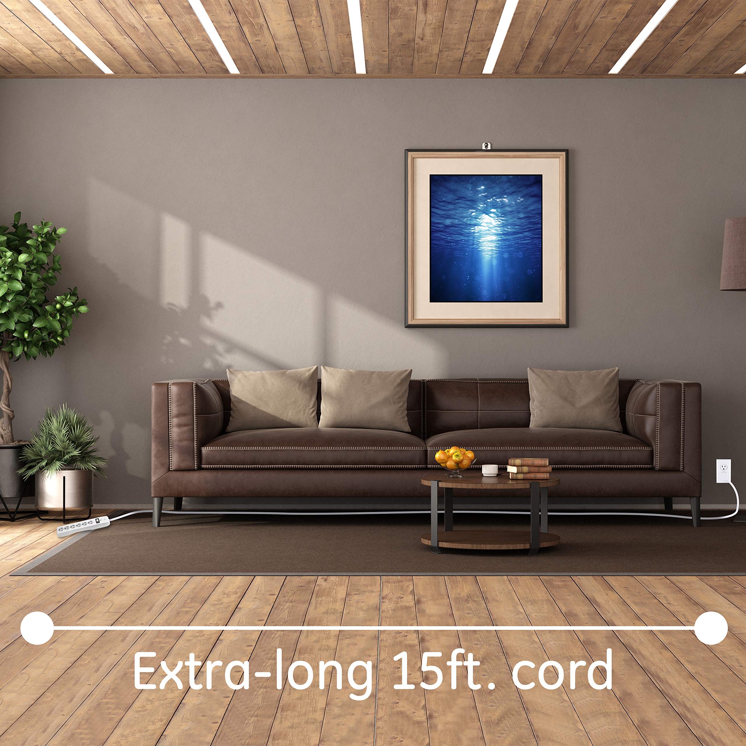 GE 6-Outlet Surge Protector, 4 Pack, 15 Ft Extension Cord, Power Strip, 800 Joules, Flat Plug, Twist-to-Close Safety Covers, Protected Indicator Light, UL Listed, White, 54651