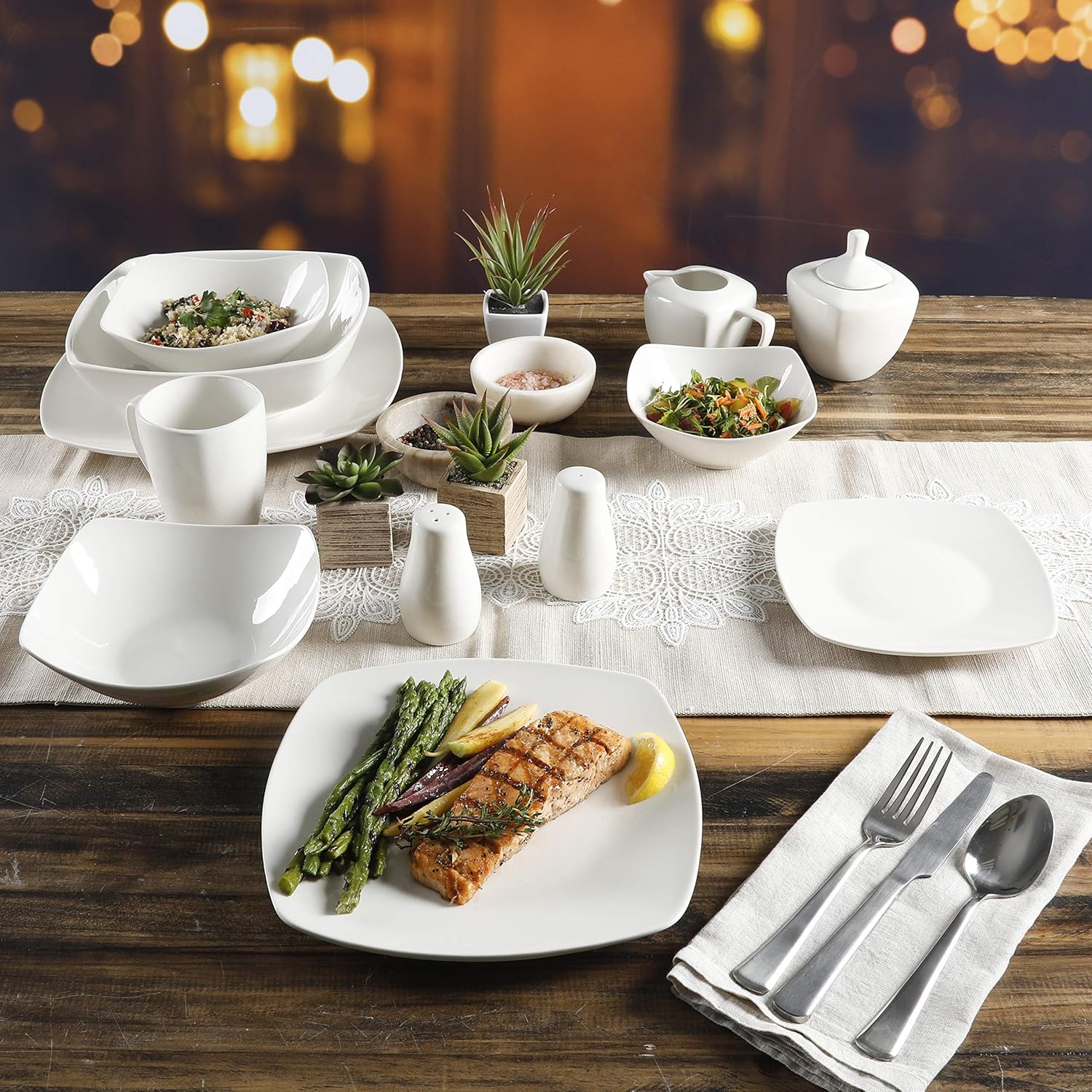  | Gibson Home Zen Buffet Dinnerware Set, Service for 6 (39pcs), White (Square): Dinnerware Sets