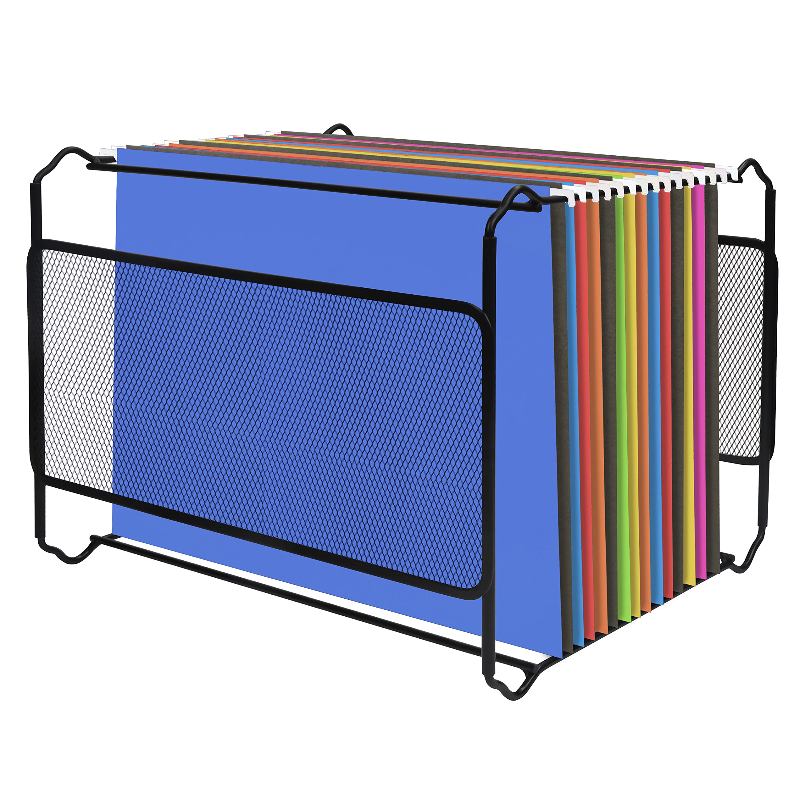 Belle Vous Black Metal Mesh A4 Suspension File Frame - 33.5 x 28.2 x 25cm / 13.19 x 11.10 x 9.84inches - Holds Approx. 30 Files - Desktop Hanging File Folder Organiser - Storage Rack for Office & Home