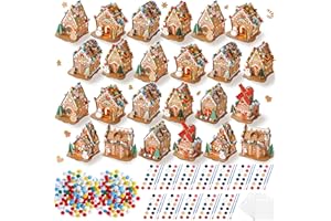 Liliful 24 Set Gingerbread House Kits Bulk Christmas Cardboard Gingerbread House with Pom Poms, Markers, Stickers, Tapes Craft Kit Make a Christmas Craft Party Games for Holiday Decor DIY Supplies