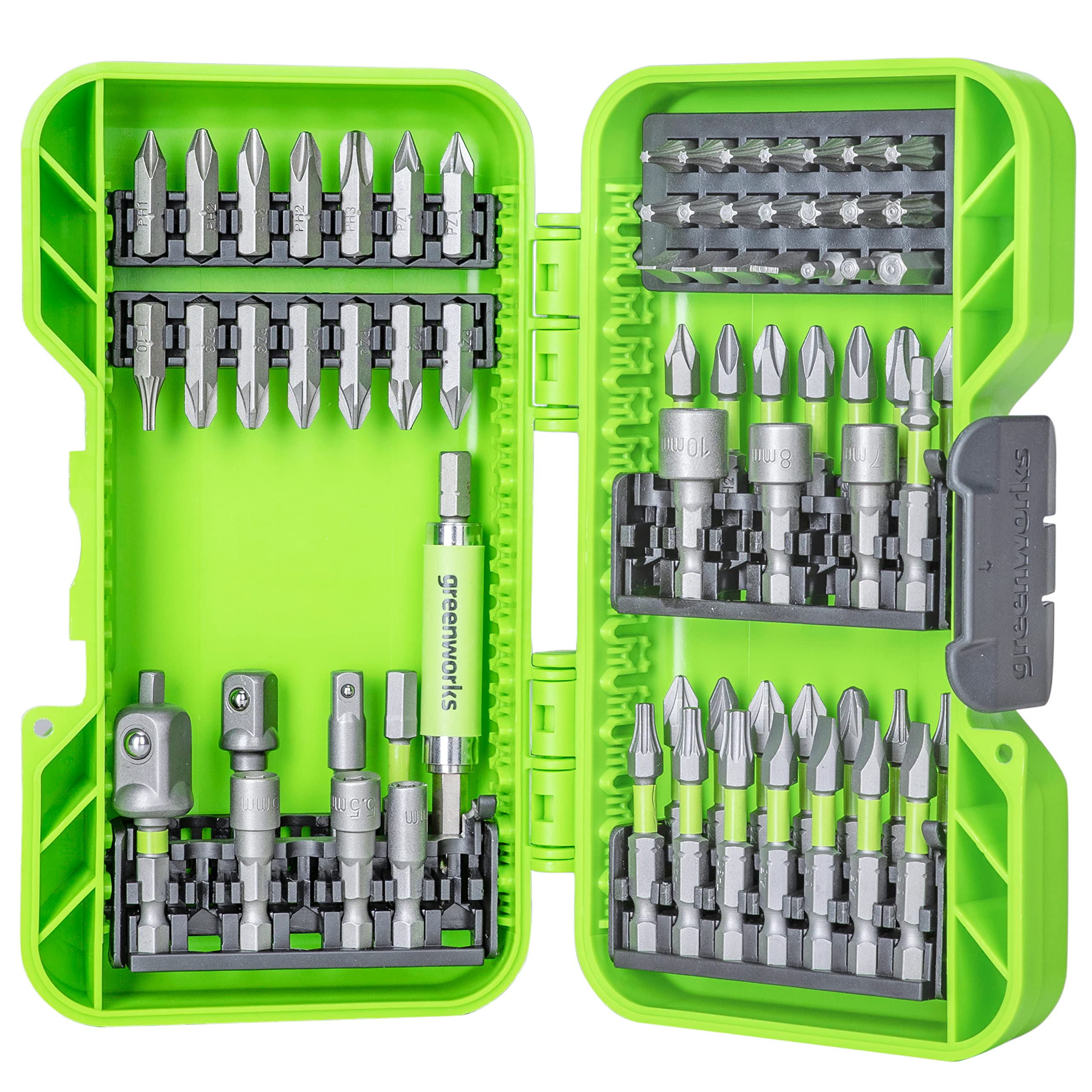 Greenworks Hardened Screwdriver bits (extensive Set of 70 Pieces Pick and Click bits Suitable for All Cordless Screwdrivers)