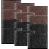 12 Pieces Wallet for Men Leather Men's Wallets Bulk for DIY Engraving With Money Clip Card Holder(6 Black and 6 Light Brown)