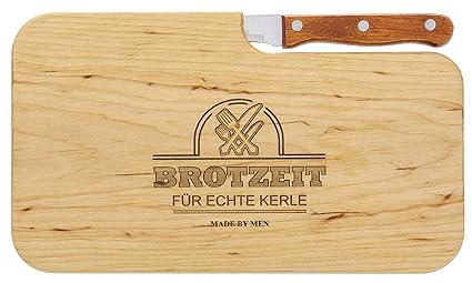 Brotzeitbrett Holz Erle Messer, Brotzeit für echte Kerle, Geschenk Männer, Schneidbrett Holz, Geschenkidee für Ihn