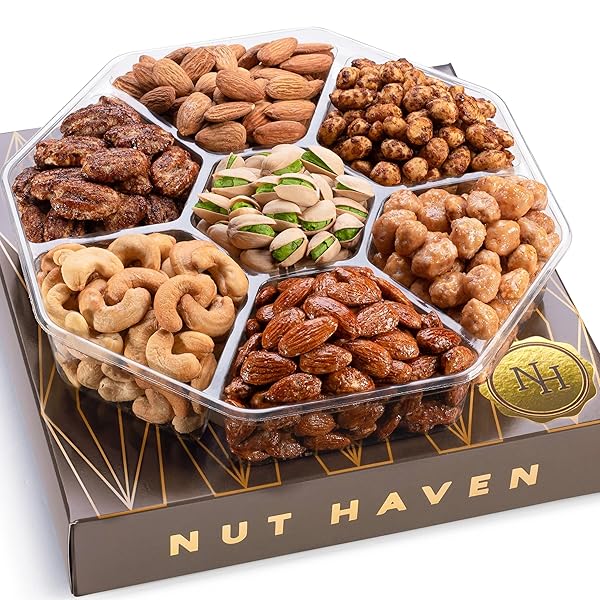 NUTS GIFT BASKET – ASSORTMENT OF SWEET & ROASTED SALTED GOURMET NUTS – ASSORTED FOOD GIFT BOX FOR BIRTHDAY, FAMILY, SYMPATHY, MEN & WOMEN.