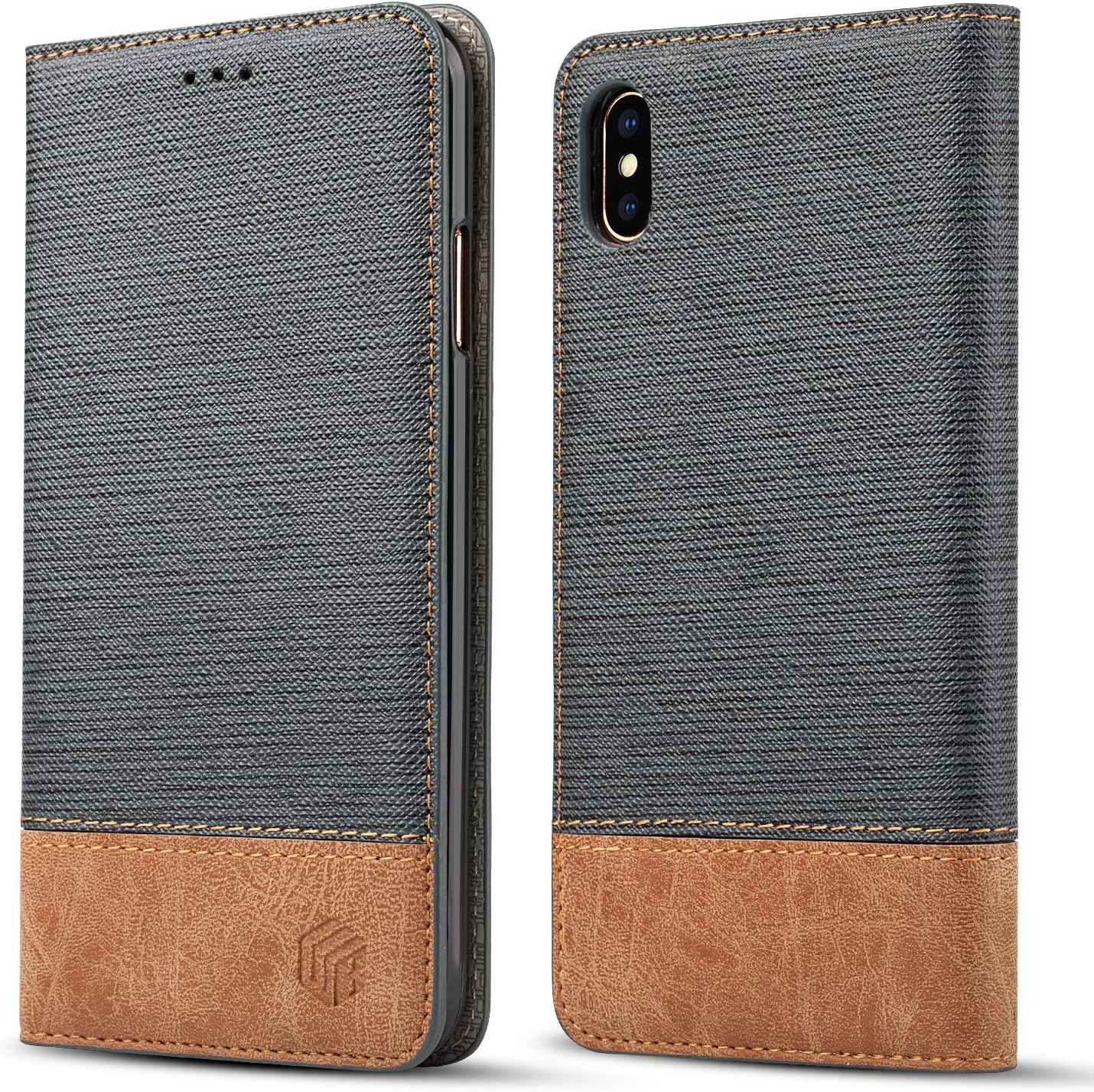 WenBelle for iPhone Xs Max Wallet Case, Stand Feature,Double Layer Shock Absorbing Premium Soft PU Color Matching Leather Cover Flip Cases for Apple iPhone Xs Max 6.5 inch (Grey)