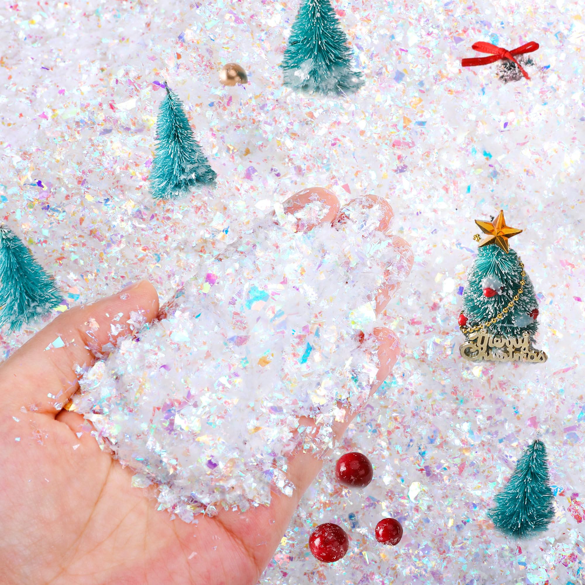 Photo 1 of Shupakul 20oz/570g Christmas Fake Snow Decoration- Colorful Twinkles Artificial Flake Fake Snow Powder Filler- Sparkling Artificial Snow for Christmas Village Decoration DIY Crafts