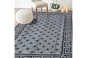 SAND MINE Reversible Mats, Plastic Straw Rug, Modern Area Rug, Large Floor Mat and Rug for Outdoors, RV, Patio, Backyard, Deck, Picnic, Beach, Trailer, Camping (5' x 8', Black & Grey)