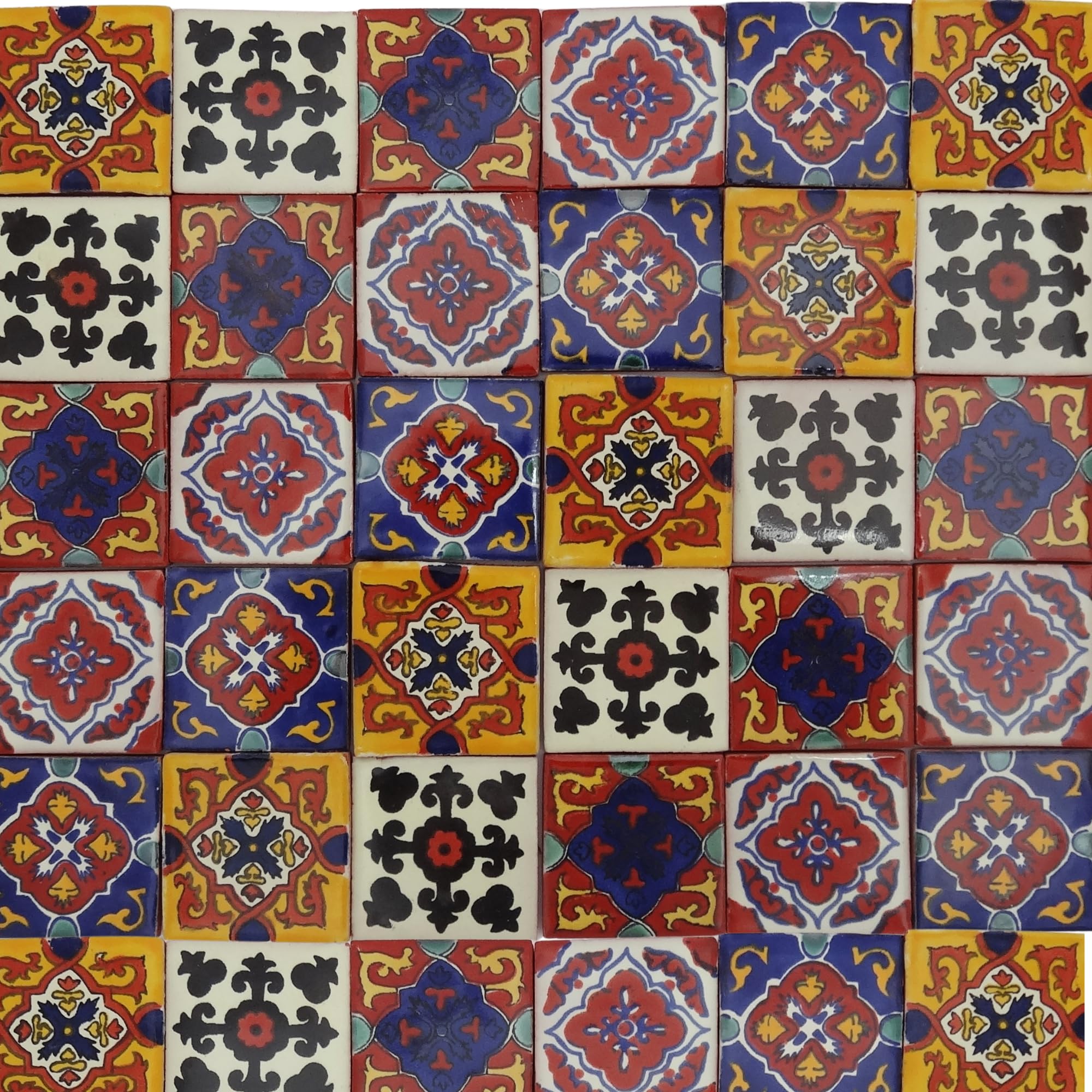 Tumia LAC Handmade Mexican Talavera Tile - Authentic Style El Cuadrángulo Ceramic Tiles for Crafts, Backsplashes and Home Improvement - 50 Pack