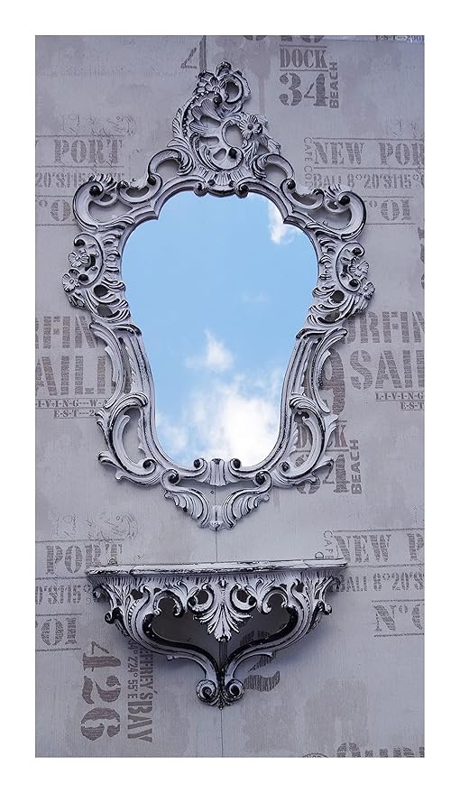 2-teiliges Set in Weiß Schwarz bestehend aus Wandspiegel + Wandkonsole