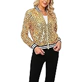 Yutuwomsfushi Womens Long Sleeve Sequin Open Front Zipper Jacket with Ribbed Cuffs