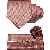 JEMYGINS Mens Tie and Lapel Pin Necktie Pocket Square and Tie Clip with Cufflinks Sets for Business Casual 5PCS