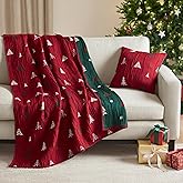 Madison Park Christmas Throw and Decorative Pillow Set, Festive Reversible Jacquard, All Seasonal Lightweight 2-Piece Bedding, 50" W x 70" L, Red/Green