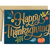 Hallmark Thanksgiving Blank Note Cards (40 Cards with 40 Envelopes) Green and Gold, Pumpkins, Leaves
