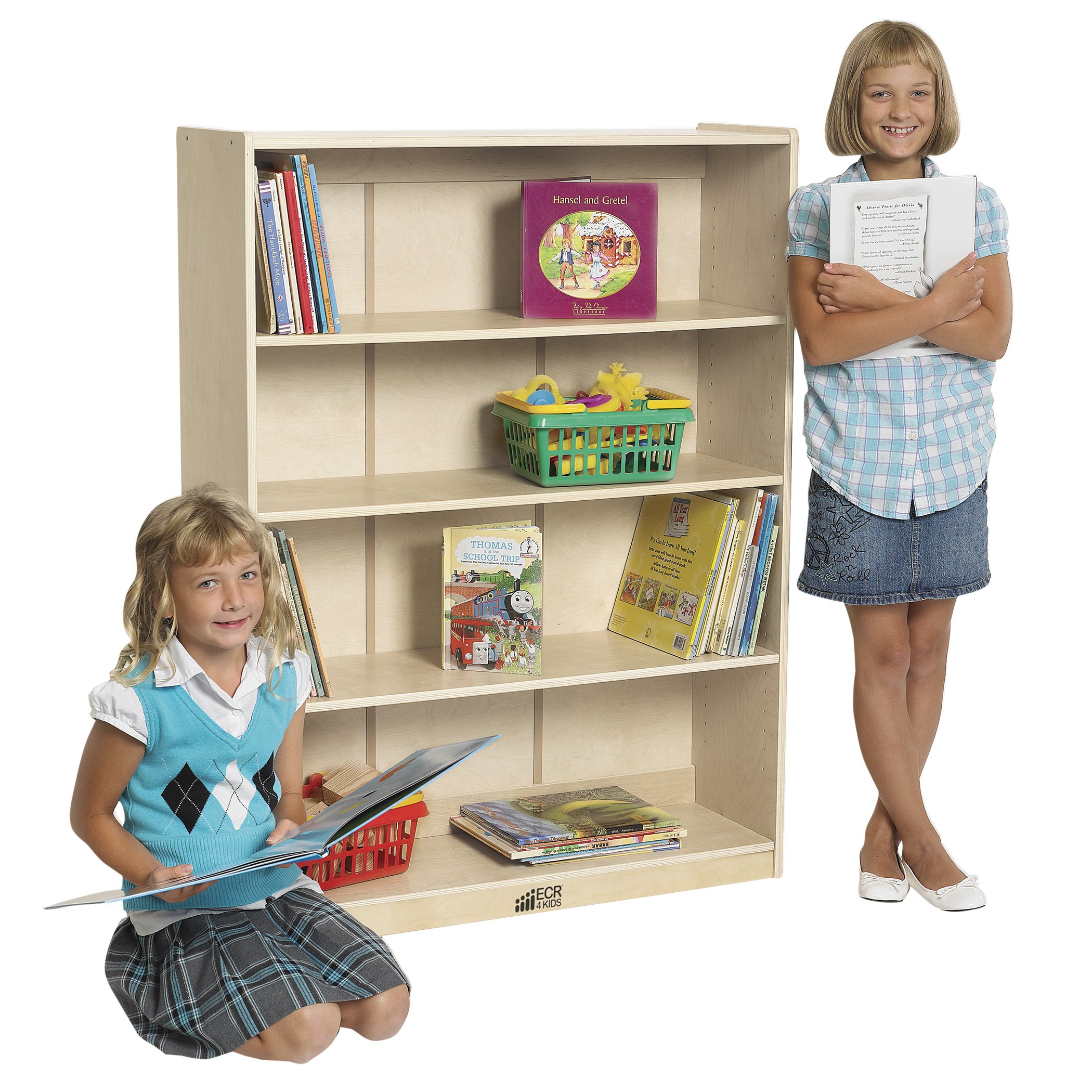 ECR4Kids Birch Bookcase with Adjustable Shelves, Wood Book Shelf Organizer for Kids, 3 Shelf, Natural, 48" H