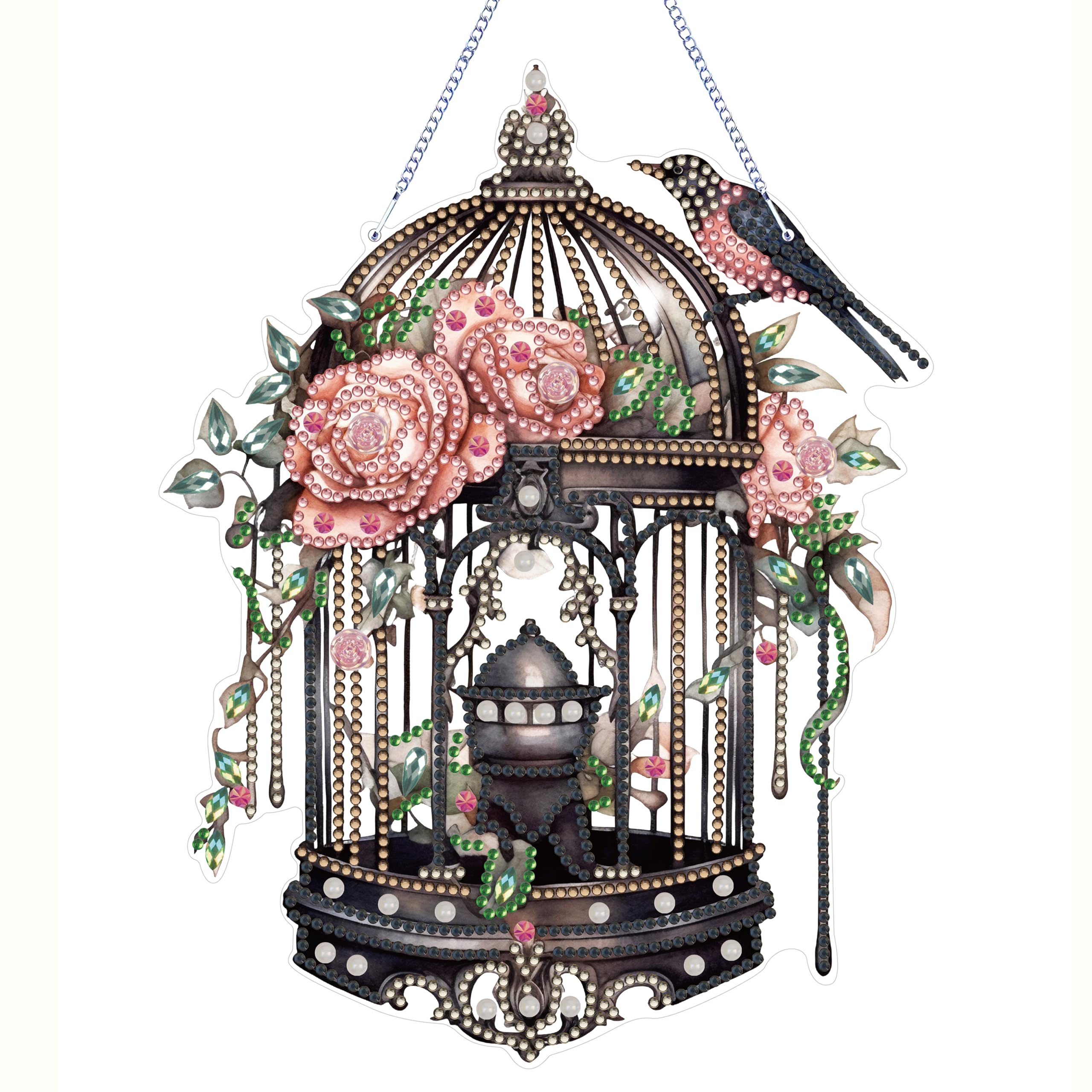 MEIEST Diamond Art Painting Hanging Pendant Kit,DIY Flower Birdcage Crystal Art Hanging Sign,Diamond Window Hanging Wreath Ornament for Home Decor and Gift (361)